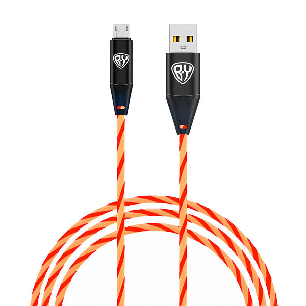 Кабель для зарядки светящийся BY micro usb, 1м, 2.4а, быстрая зарядка, led подсветка оранжевая, конек
