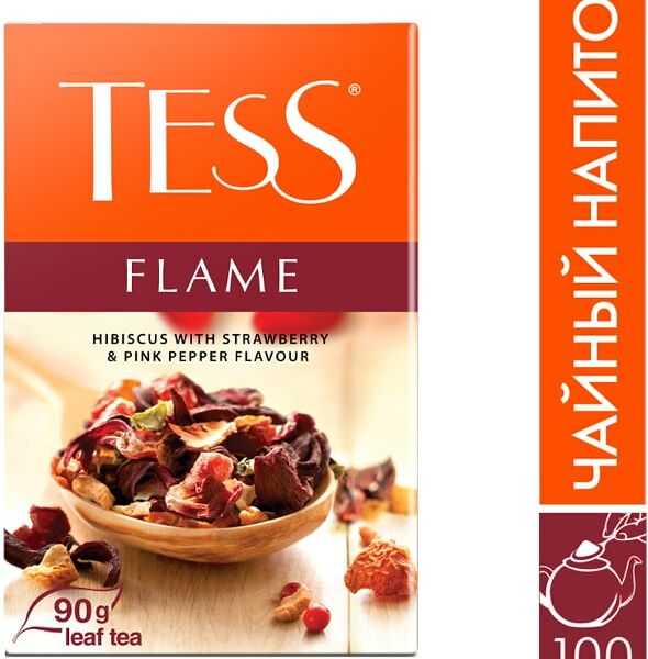 Чай фруктовый Tess Flame с земляникой и розовым перцем 90г