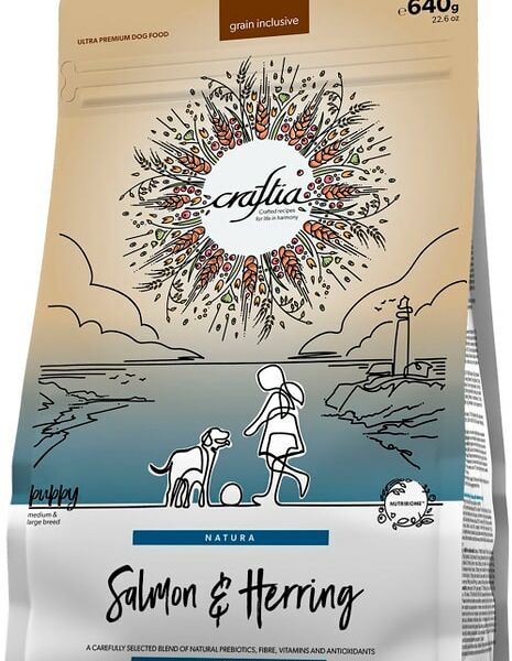 Сухой корм для щенков Craftia Natura для средних и крупных пород из лосося и сельди 640г