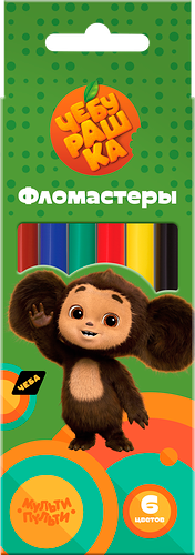 Фломастеры МУЛЬТИ-ПУЛЬТИ Чебурашка, 6 цветов, смываемые, Арт. ФЛЧБ_53014