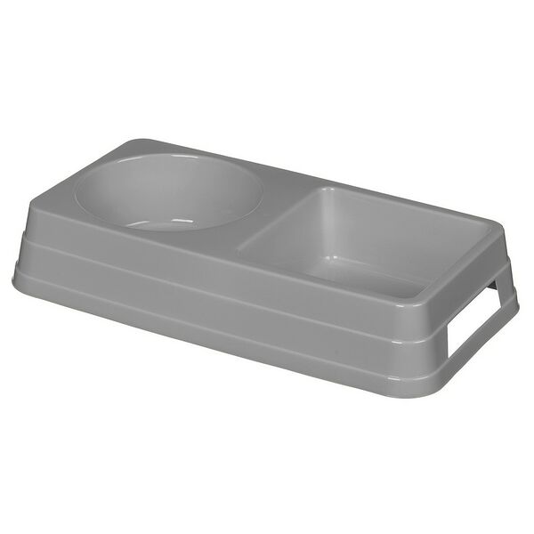 Миска для животных двойная 0,8л (0,45л+0,36л) серая