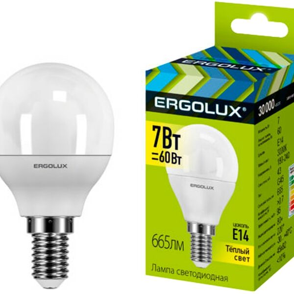 Лампа Ergolux светодиодная LED G45 7W E14 3K