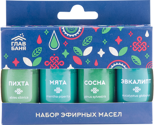 Набор эфирных масел ГЛАВБАНЯ Пихта, мята, сосна и эвкалипт, Арт. Б7001, 4х17мл