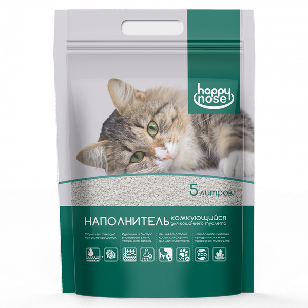Наполнитель Happy Nose для кошачьего туалета, комкующийся  5л / 2,2 кг
