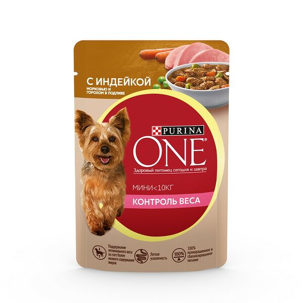 Корм влажный Purina one mini для собак с избыточным весом индейка с горошком и морковью