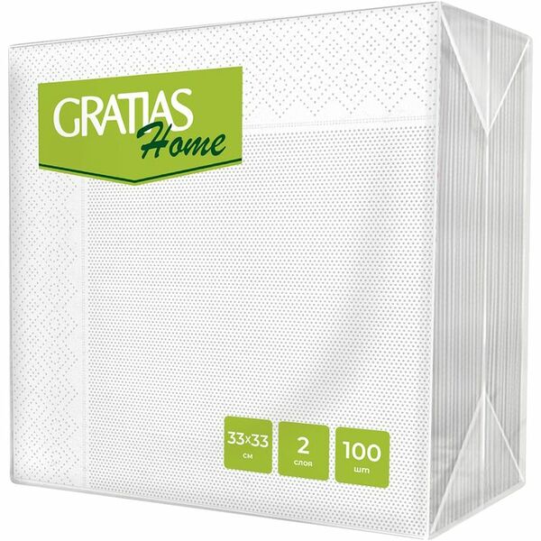 Салфетки бумажные Gratias Home белые 2 слоя 33х33см, 100шт