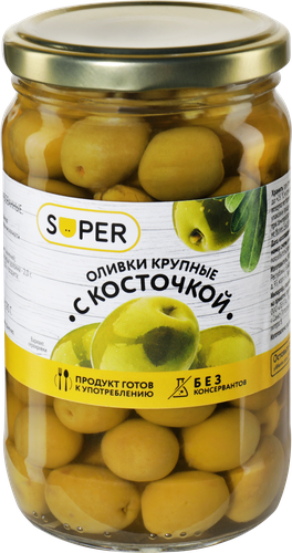 

Оливки с косточками SUPER крупные, 330г