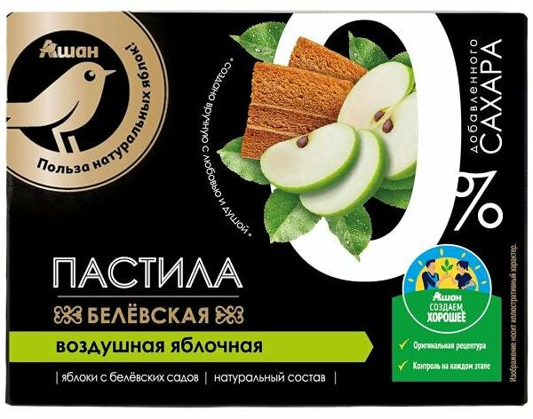 Пастила АШАН Золотая птица Белевская воздушная яблочная без сахара, 100 г