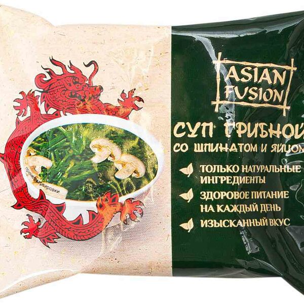 Суп грибной Asian Fusion со шпинатом и яйцом