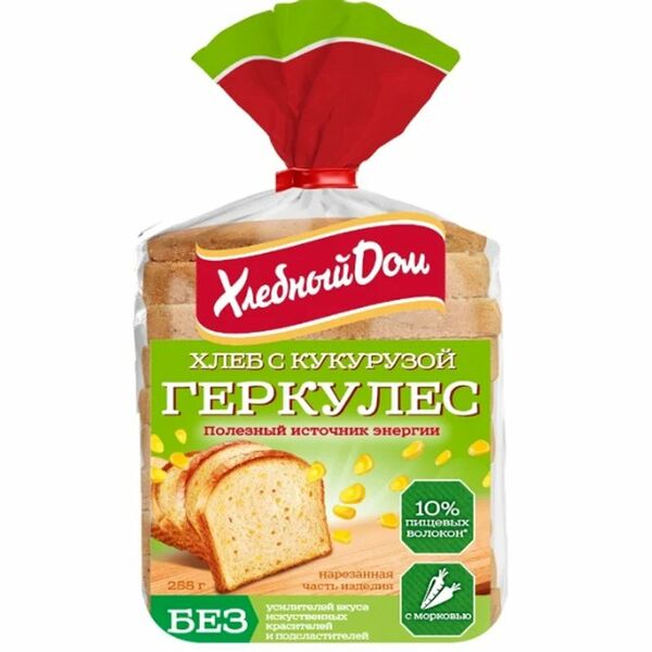 Хлеб Хлебный Дом Геркулес с кукурузой нарезка 255г
