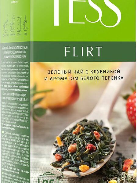 Чай зеленый Tess Flirt с клубникой и ароматом белого персика 25 х 1.5 г