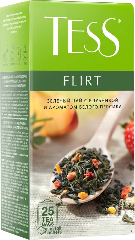 

Чай зеленый Tess Flirt с клубникой и ароматом белого персика 25х1,5 г