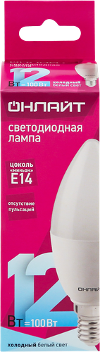 Лампа светодиодная ОНЛАЙТ LED 12Вт, 4000К, Е14, свеча Арт. 90055