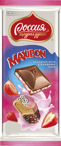 

Шоколад молочный Россия - Щедрая душа! Maxibon со вкусом Клубники и печеньем 80 г