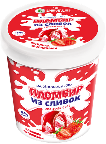

Мороженое Башкирское мороженое Пломбир клубника со сливками 15% 400 г