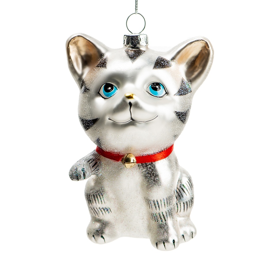 

Игрушка для ёлки "Коллекция Традиции" Котенок в красном ошейнике, цвет бело-серый, Lyhan 7.7х6.5х11.7,стекло 1шт., Китай