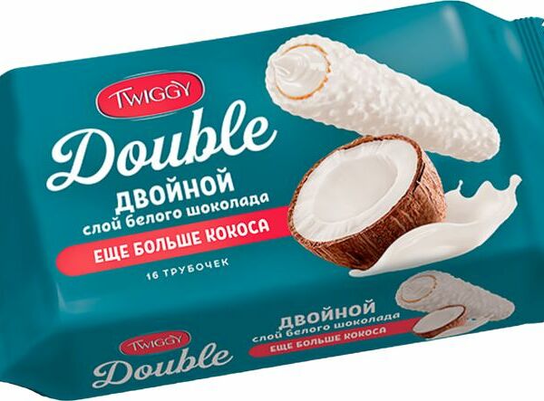 Трубочки вафельные Twiggy Double кокос в белом шоколаде