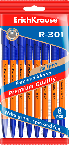 

Набор шариковых ручек ErichKrause Orange Stick&Grip синий 8 шт.