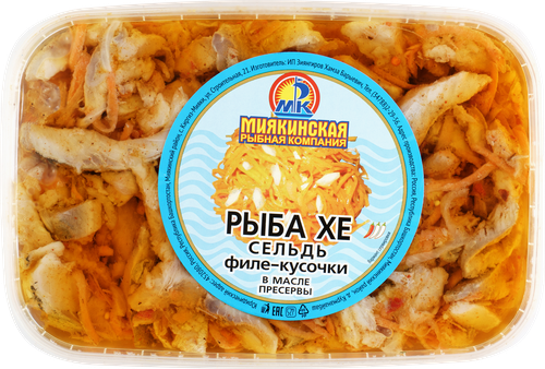 

Сельдь Миякинская РК Рыба Хе филе-кусочки в масле 500 г