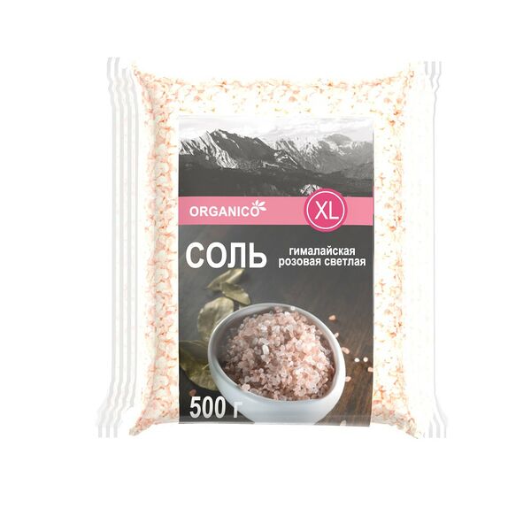 Соль пищевая гималайская розовая светлая каменная Organico XL очень крупная 500г в пак