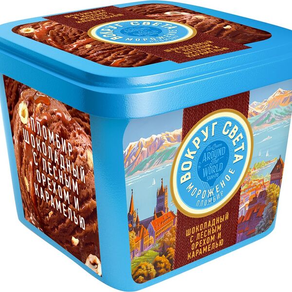 Мороженое Сам-По Вокруг света пломбир шоколадный с лесным орехом и карамелью