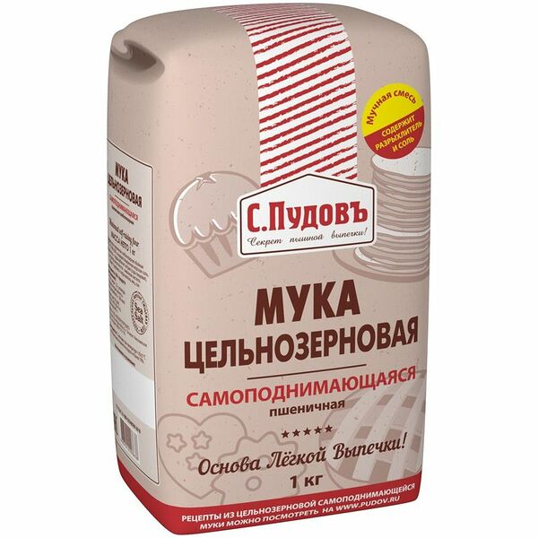 Мука С.Пудовъ пшеничная цельнозерновая самоподнимающаяся, 1кг