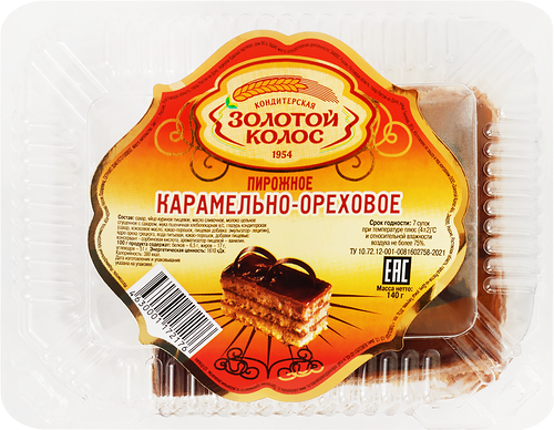 Пирожное ЗОЛОТОЙ КОЛОС Карамельно-ореховое, 140г