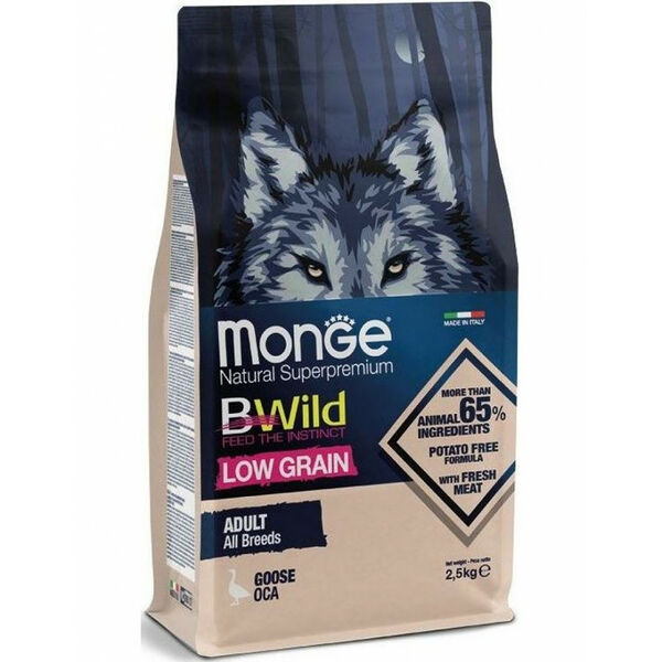Monge BWild Low grain низкозерновой корм из мяса гуся для взрослых собак всех пород
