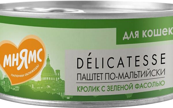 Влажный корм для кошек Мнямс Паштет по-мальтийски Кролик с зеленой фасолью 100г