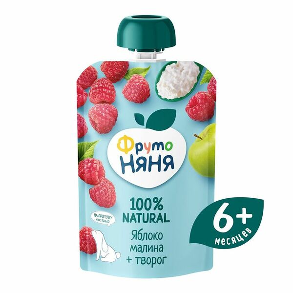 Фруктовое пюре Фрутоняня яблоко-малина-творог с 6 месяцев