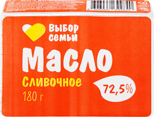 

Масло сливочное ВЫБОР СЕМЬИ 72,5%, без змж, 180 г