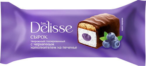 Сырок творожный глазированный Delisse с черничным наполнителем на печенье 23% 40 г