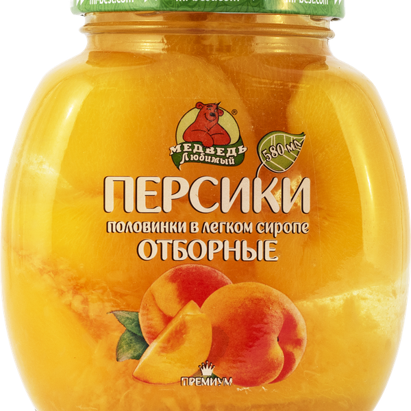 Персики отборные МЕДВЕДЬ ЛЮБИМЫЙ половинки в легком сиропе