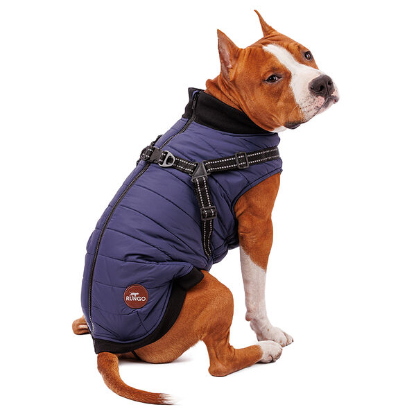 Попона для собак теплая со шлейкой синяя 3XL