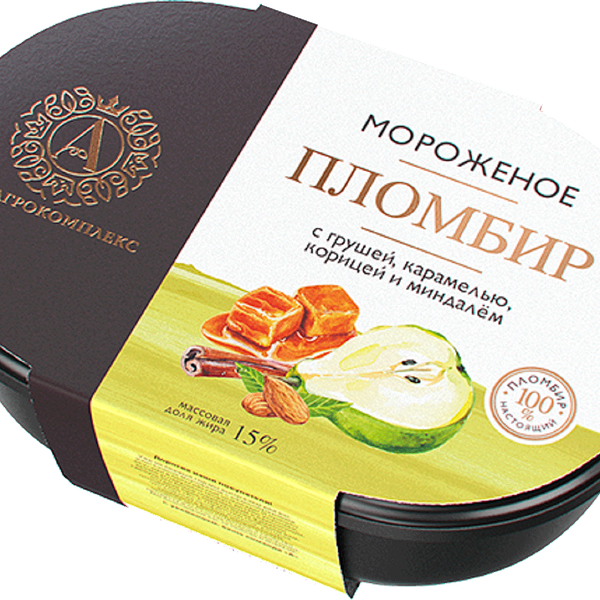 Мороженое А.Ростагрокомплекс Пломбир с грушей, карамелью, корицей и миндалем, 15%
