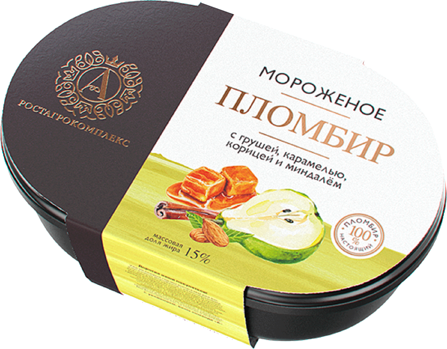 

Мороженое А.Ростагрокомплекс Пломбир с грушей, карамелью, корицей и миндалем, 15% 450 г