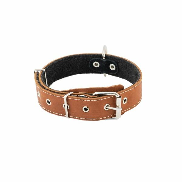 HOMEPET ошейник кожаный 35мм х 45-60см простроченный с язычком на фетре коричневый