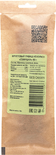 

Лаваш фруктовый Семушка из кураги 80 г