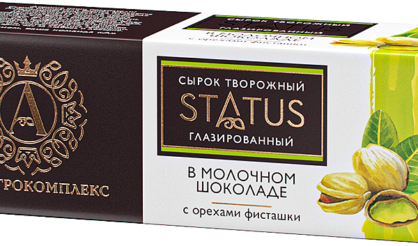Сырок твор.глаз. в молоч.шокол. STATUS с орехом фисташки 26% 50г