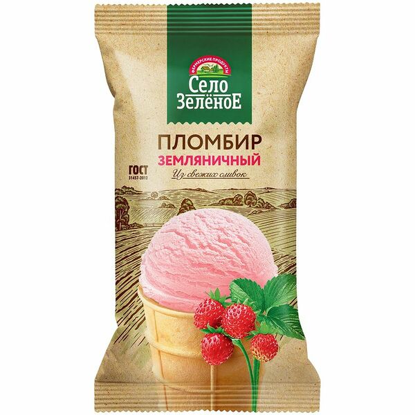 Мороженое Село Зеленое пломбир земляничный, стаканчик 70г