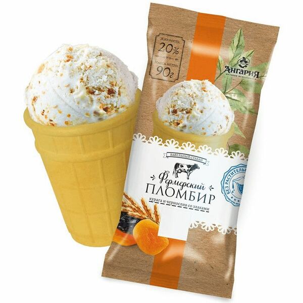 Мороженое Ангария Фермерский пломбир чернослив, курага, злаки 20%, без змж 90 г