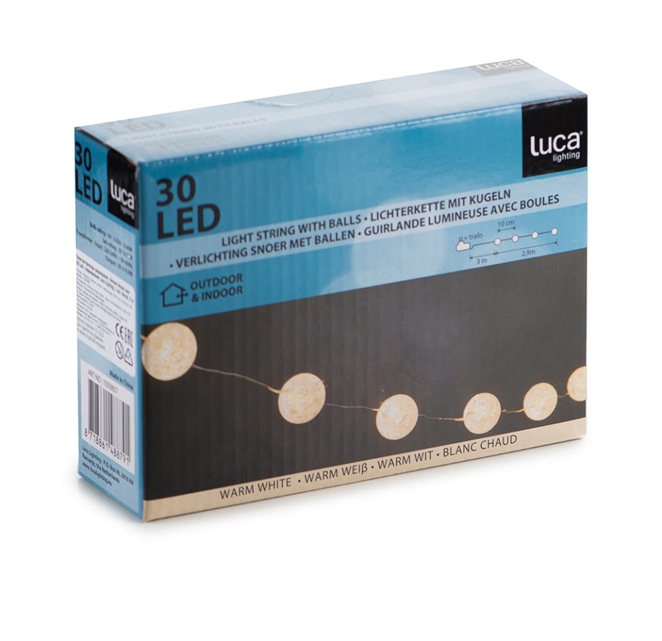 

Электрогирлянда шаровидная 30 Led тёплый белый свет, 300 см, Китай
