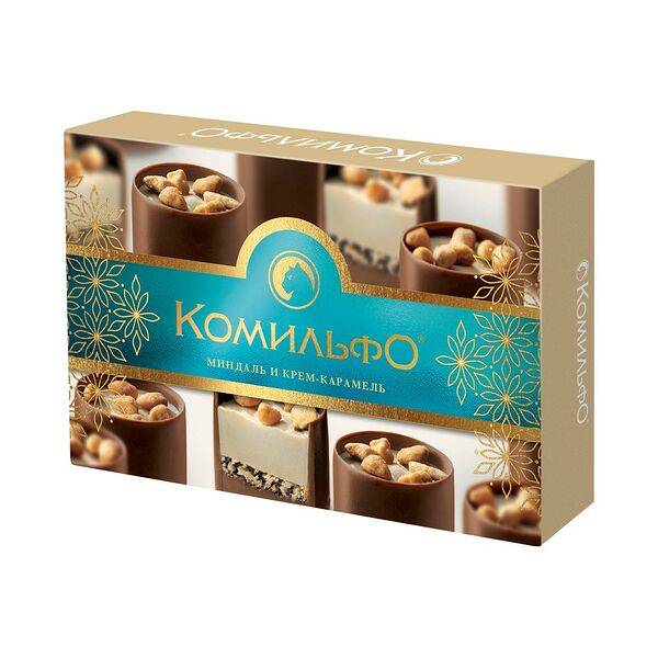 Конфеты шоколадные с двухслойной начинкой Миндаль и крем-карамель КОМИЛЬФО вес 116 г