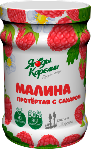 

Малина ЯГОДЫ КАРЕЛИИ протертая с сахаром, 280г