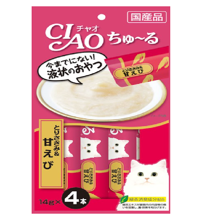 Лакомство для кошек Inaba Ciao Churu Куриное филе с креветкой 14г*4шт