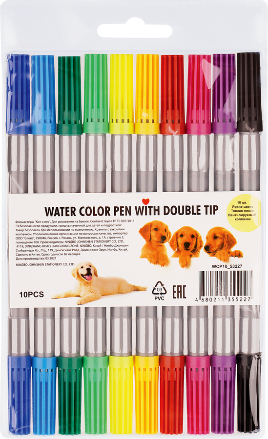 

Фломастеры СПЕЙС Кот и пес 10 цветов, смываемые