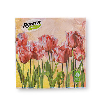 Салфетки бумажные Bgreen Тюльпаны 3сл 33х33см 20шт., Россия
