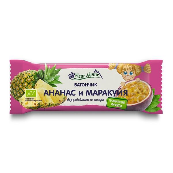 Батончик Тропический Fleur Alpine Ананас и Маракуйя для всей семьи 20г