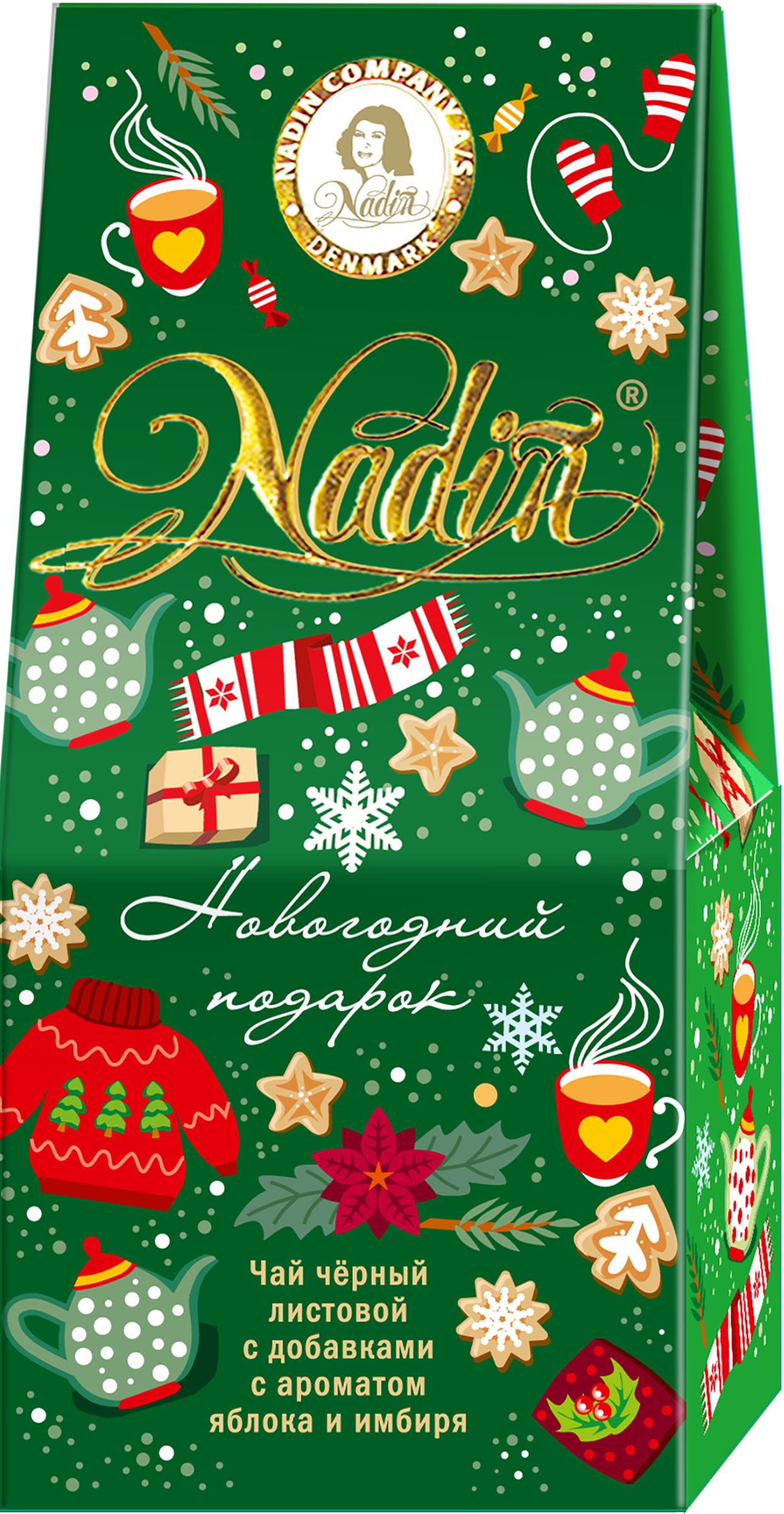 

Чай черный NADIN Новогодний подарок с добавками и ароматом яблока и имбиря, листовой, 50г