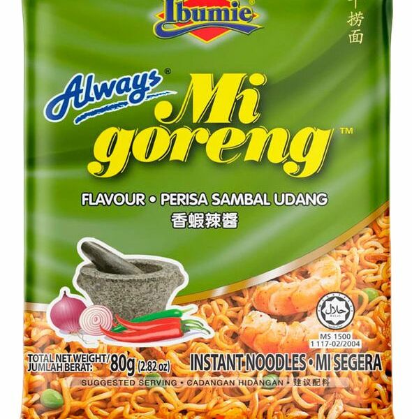 Лапша Ibumie Mi Goreng Креветочная в соусе самбал быстрого приготовления 80г